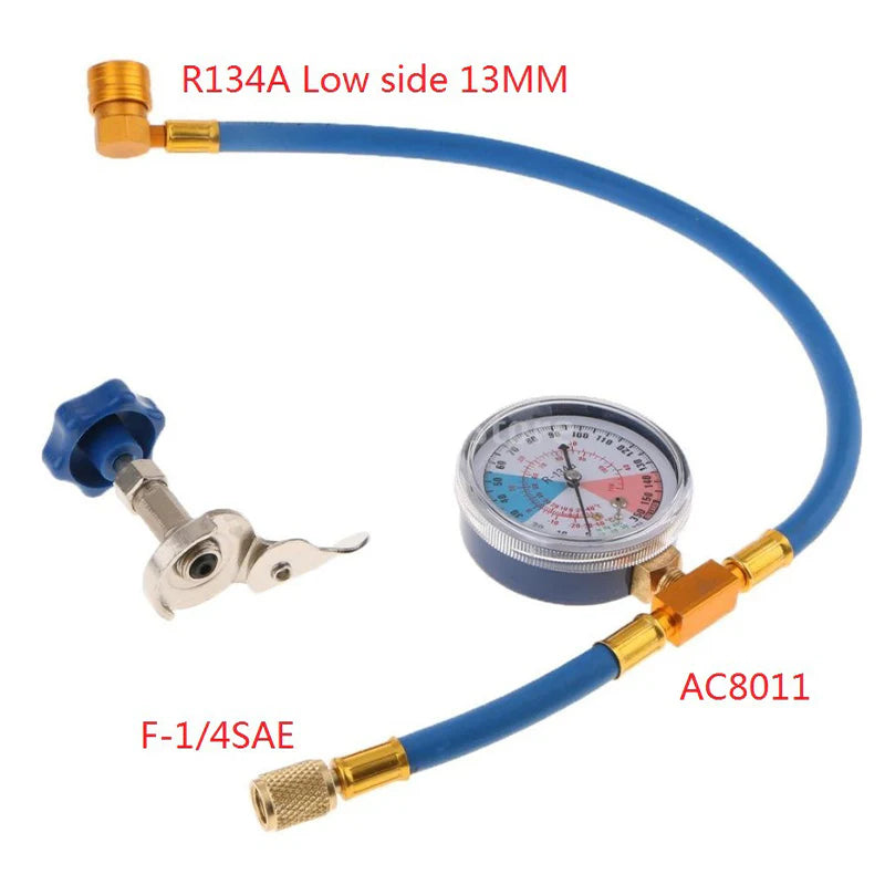đ UniverzĂĄlis R134a/R12/R22 hƱtĆközeg-feltöltĆ tömlĆ â BeĂ©pĂtett nyomĂĄsmĂ©rĆvel, 0â350 PSI, gyorscsatlakozĂł