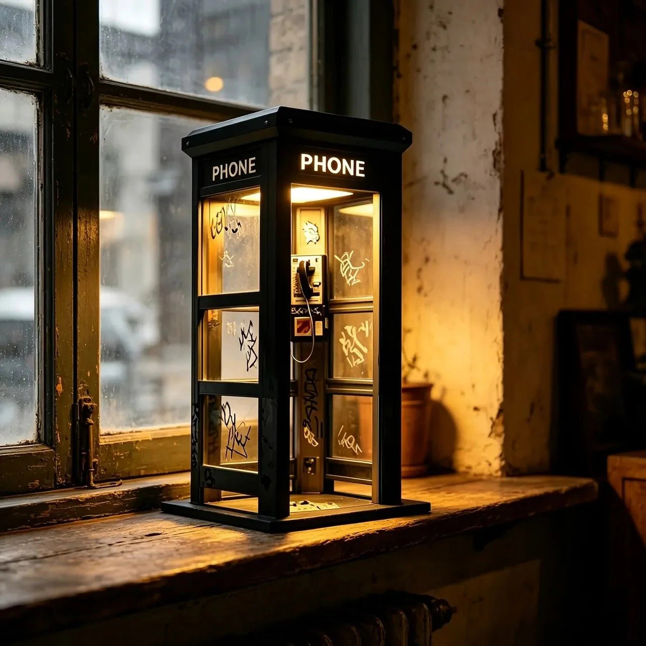 1+1 ingyen🔥 Retro telefonfülke asztali lámpa – Vintage dizájn, meleg fény, művészi részletek – Tökéletes éjjeliszekrényre, polcra vagy íróasztalra📞