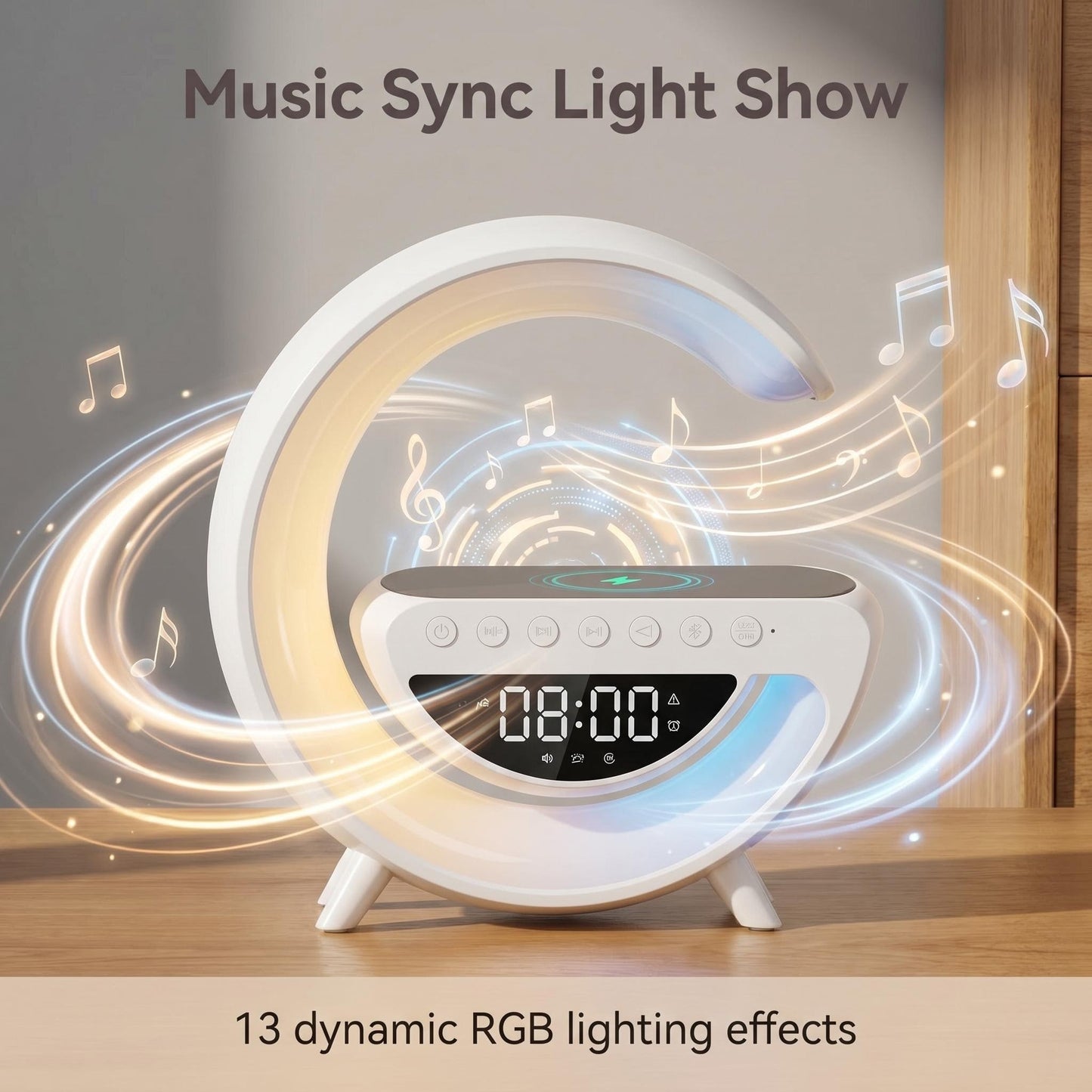 🔊 Félhold alakú RGB LED lámpa hangszóróval + vezeték nélküli töltőállomás