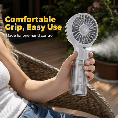 🌫️ Finom nano-köd és hűvös szellő egyben – ez a kézi ventilátor egyszerre csökkenti a hőmérsékletet és hidratálja a bőröd! 🔥→❄️