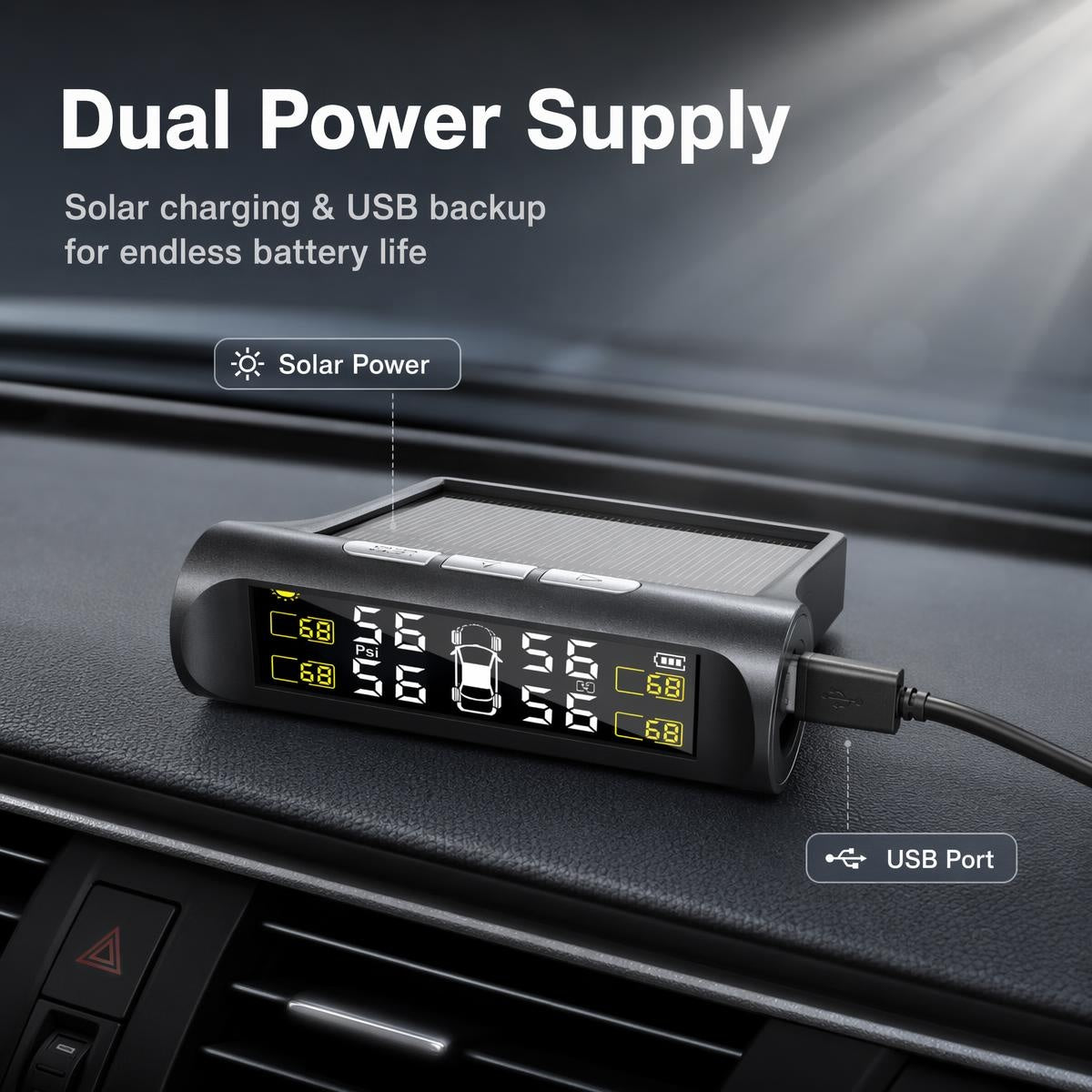 Sončni TPMS z USB-polnjenjem | SOLARTPMS