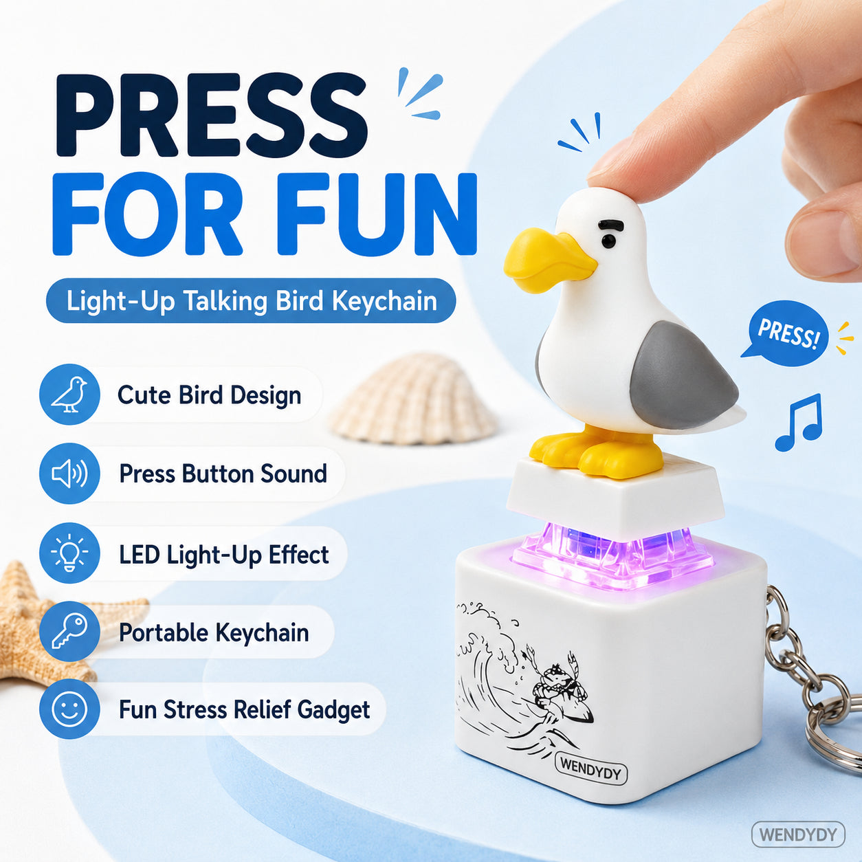 🐦 “Mine Little Bird” – Hangvezérlésű, világító elektronikus kulcstartó – Fütyülsz, világít – Cserélhető elemmel, kulcskarika nélkül is használható