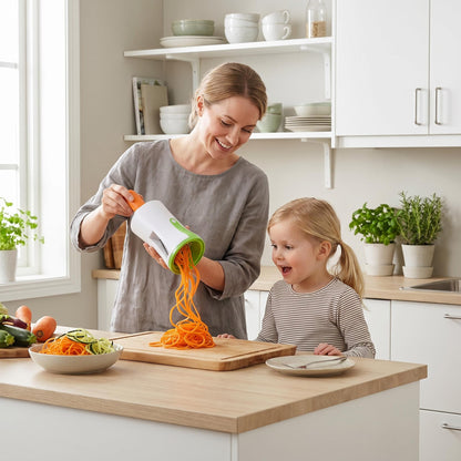 🥕 Kézi többfunkciós zöldség-spirálvágó – 3 különböző penge, erős szívókorong, szabadon kombájnálható zöldségformák