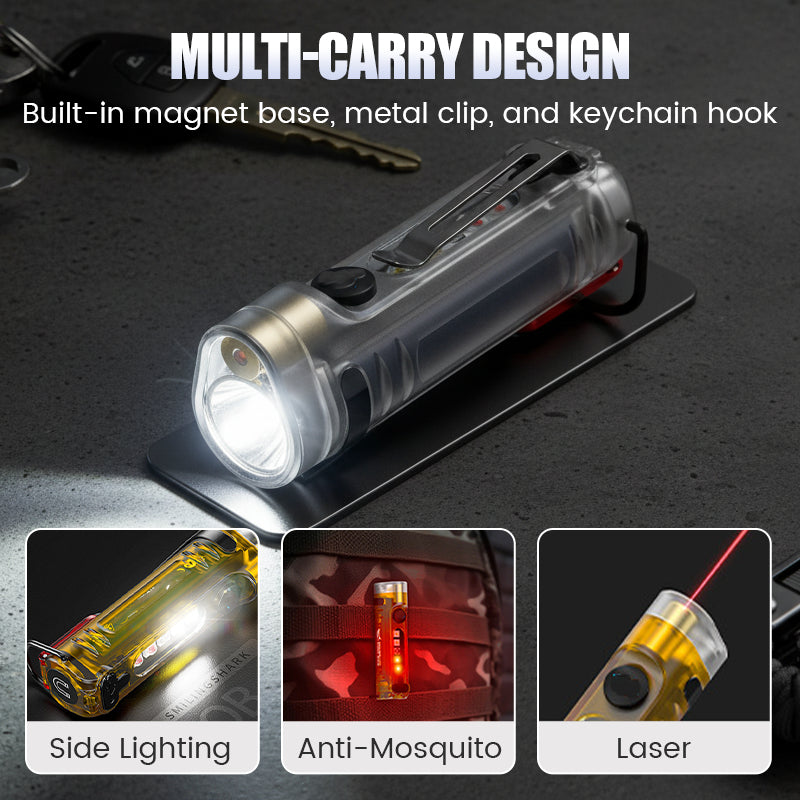 💡 Ultrakompakt LED zseblámpa – Beépített mágnessel, fém kapcsával és kulcstartó kampóval – PC anyag, időjárásálló, 200 mAh akkumulátor