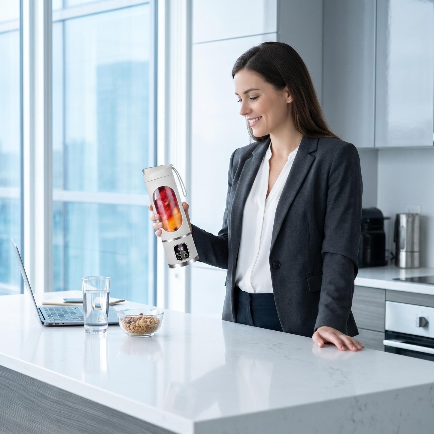 🍹 450 ml-es digitális, hordozható, vezeték nélküli gyümölcscentrifuga-pohár – Két pengével, öntisztító funkcióval, akár 10 ital elkészítésére