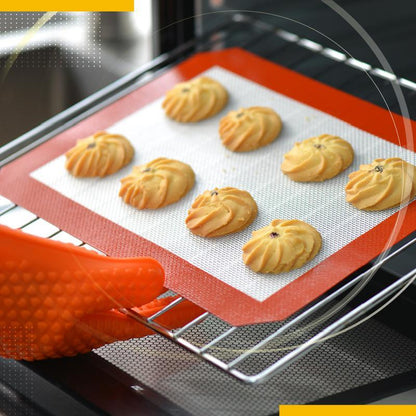 🔥 Szilikon és üvegszál kombinációja egyenletesen osztja el a hőt – soha többé nem lesz odaégett vagy nyers a süteményed! Minden alkalommal tökéletes aranybarna! 🍪