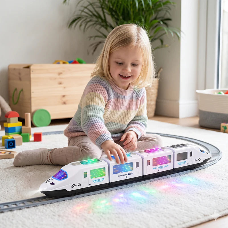 🎵 Elektromos játékvonat fényekkel és dallamokkal – A gyerekek kedvence