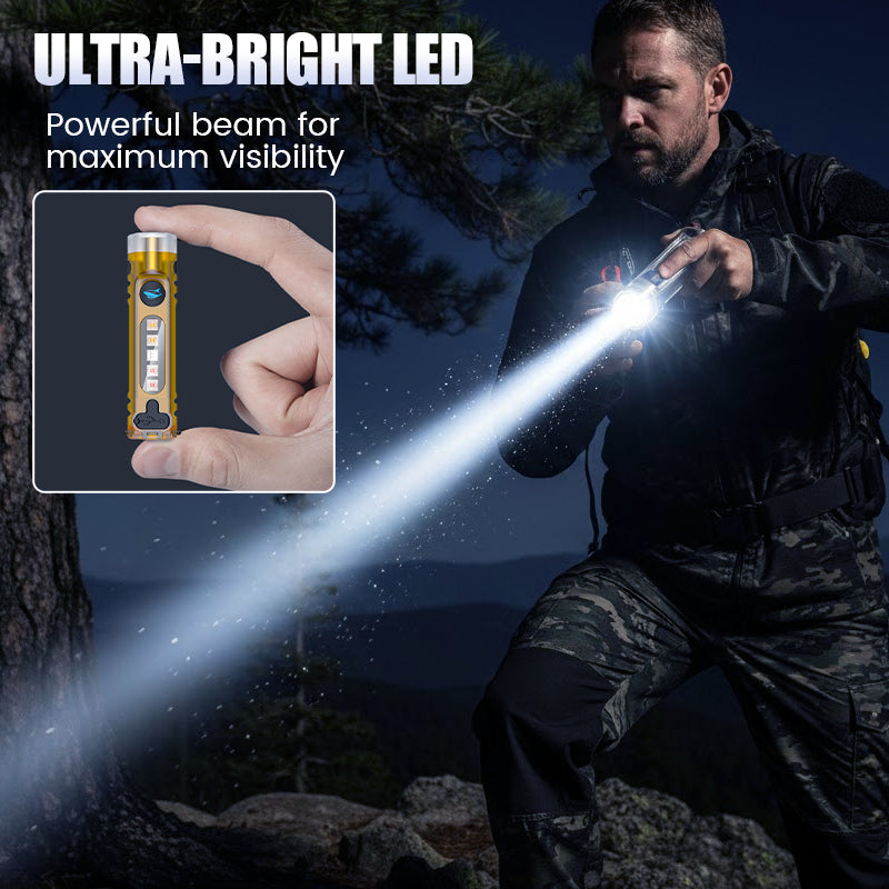 💡 Ultrakompakt LED zseblámpa – Beépített mágnessel, fém kapcsával és kulcstartó kampóval – PC anyag, időjárásálló, 200 mAh akkumulátor