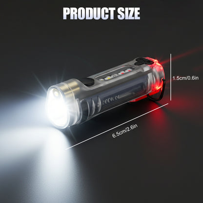 💡 Ultrakompakt LED zseblámpa – Beépített mágnessel, fém kapcsával és kulcstartó kampóval – PC anyag, időjárásálló, 200 mAh akkumulátor