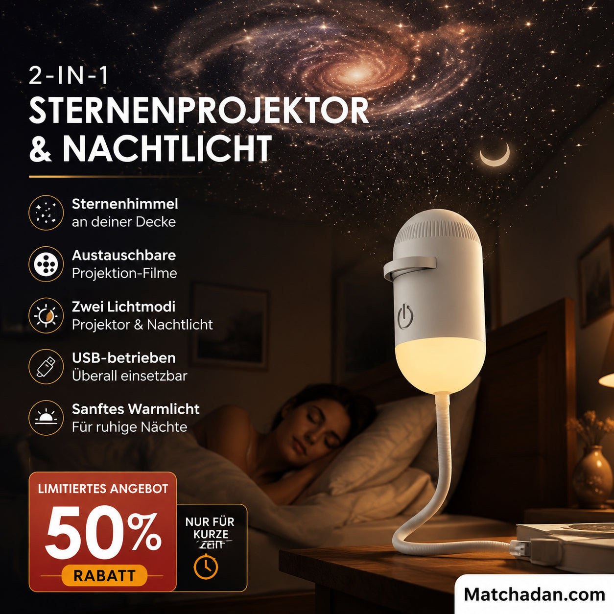 🌙 2 az 1-ben csillagvetítő és altatófény – Nyugtató hatás, elalváshoz is tökéletes