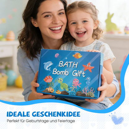 🛁 12 darabos fürdőbomba ajándékkészlet gyerekeknek – Szórakoztató fürdés, biztonságos anyagokból, szép csomagolásban
