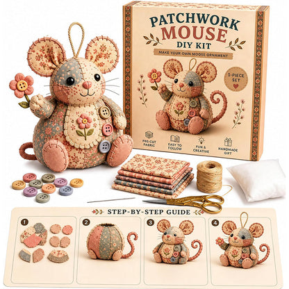 Patchwork Mouse DIY Sewing Kit – Minden alkatrész és útmutató, elkészítheted saját plüss egeredet 🧵🐭