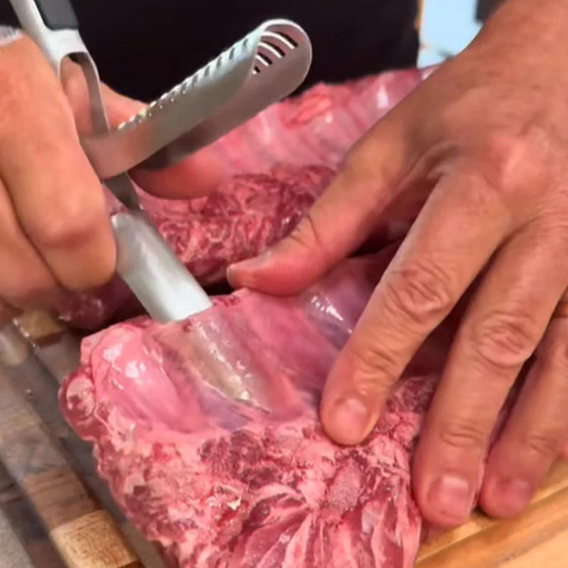 🔪 Rozsdamentes acél BBQ bordanyúzó – Gyors bőrtávolítás, csúszásmentes markolat – Utánvéttel 🍖
