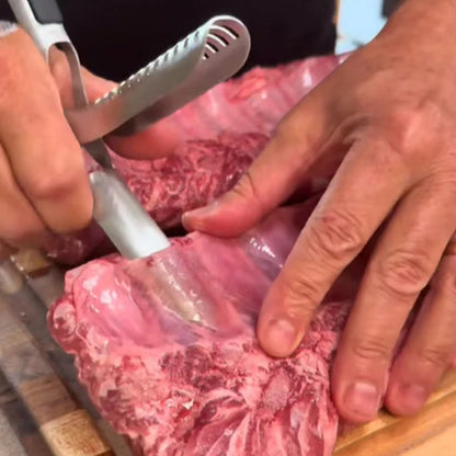 🔪 Rozsdamentes acél BBQ bordanyúzó – Gyors bőrtávolítás, csúszásmentes markolat – Utánvéttel 🍖