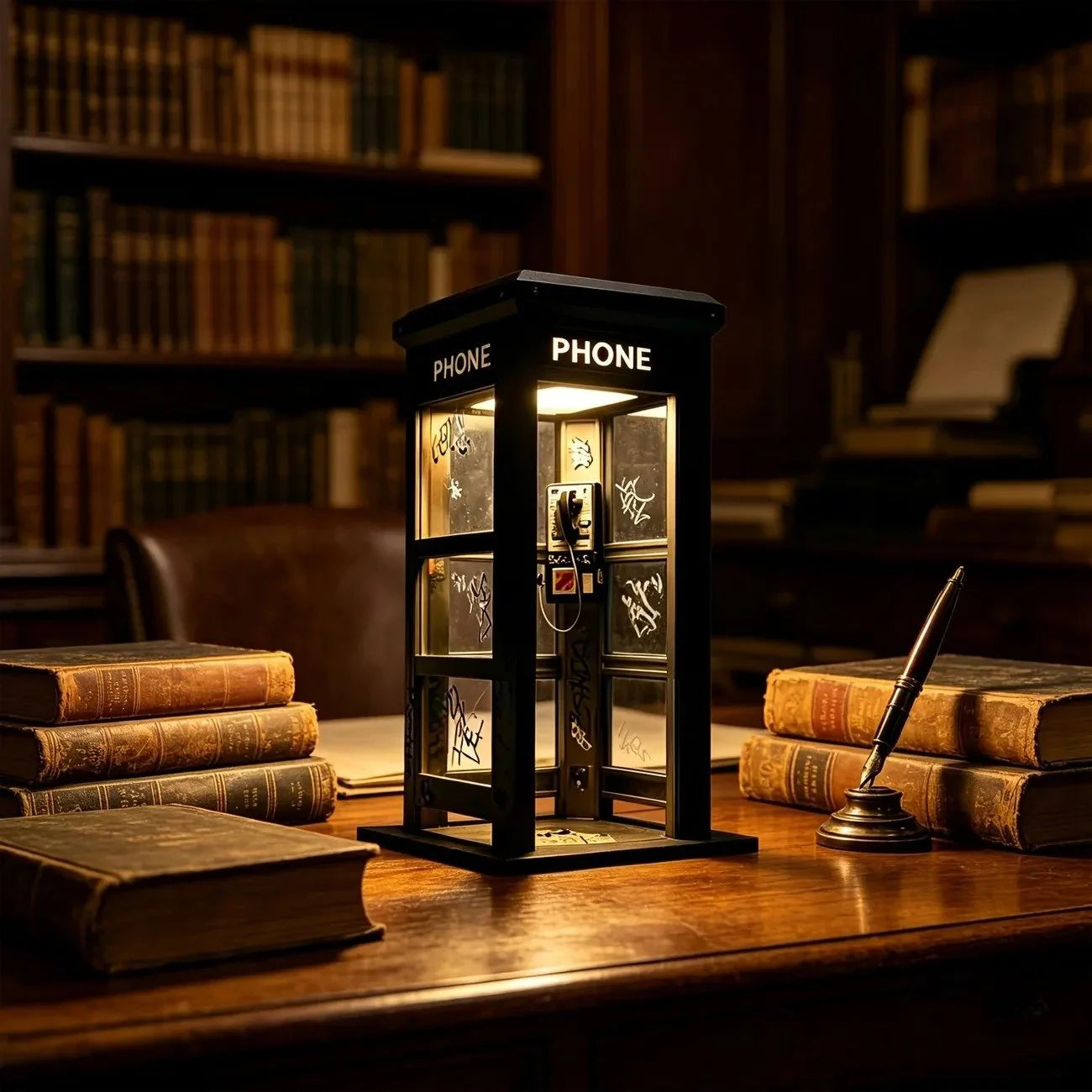 1+1 ingyen🔥 Retro telefonfülke asztali lámpa – Vintage dizájn, meleg fény, művészi részletek – Tökéletes éjjeliszekrényre, polcra vagy íróasztalra📞