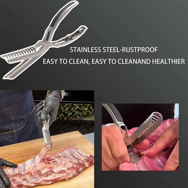 🔪 Rozsdamentes acél BBQ bordanyúzó – Gyors bőrtávolítás, csúszásmentes markolat – Utánvéttel 🍖