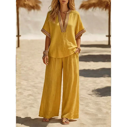 👗 Eleganten V-izrez, ki lepo podaljša vrat in oblikuje obraz – popoln komplet za sodoben, prefinjen videz! ✨