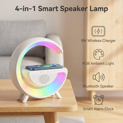 🔊 Félhold alakú RGB LED lámpa hangszóróval + vezeték nélküli töltőállomás