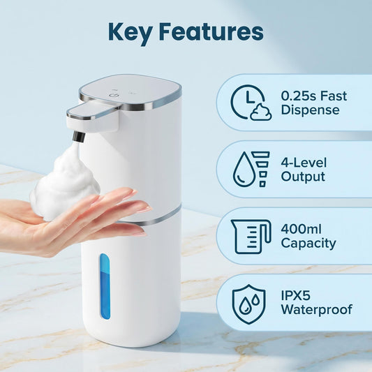 🧴Smart 4-Speed Foam Hand Soap Dispenser – Automatikus, érintésmentes, 4 habmennyiség, USB töltés