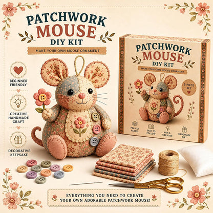Patchwork Mouse DIY Sewing Kit – Minden alkatrész és útmutató, elkészítheted saját plüss egeredet 🧵🐭