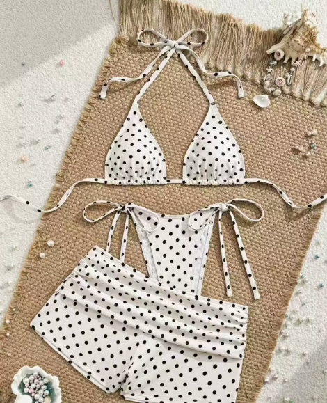 🌊 3 részes pöttyös bikini alsó – Oldalt megkötős, testhez igazítható, minden alkatra