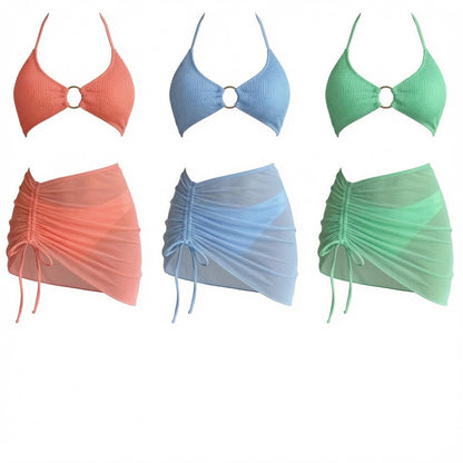 ✨ Szexi fémgyűrűs két részes bikini – Állítható oldalsó kötőpántokkal, csavart szoknyarésszel, rugalmas anyagból
