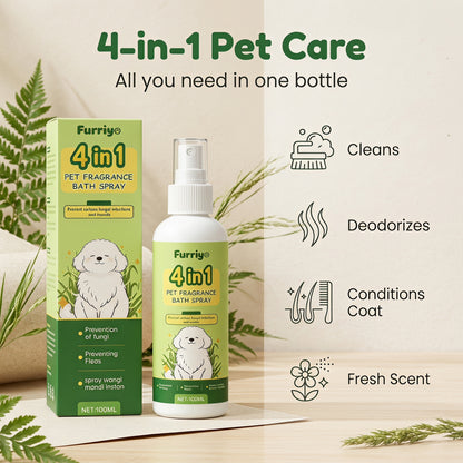 🐾 4 az 1-ben ápoló spray – tisztít, szagtalanít, fényesít és illatosít egyetlen permetben! Fürdés nélkül is tiszta és friss a kedvenced! ✨