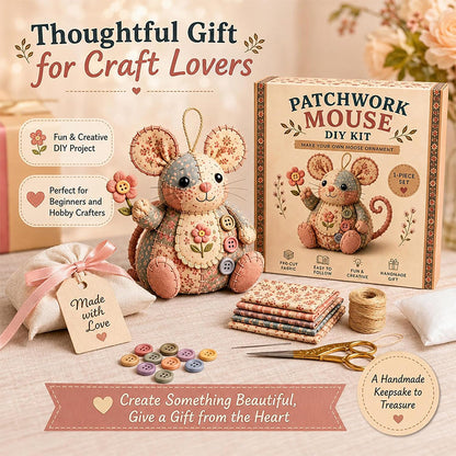 Patchwork Mouse DIY Sewing Kit – Minden alkatrész és útmutató, elkészítheted saját plüss egeredet 🧵🐭