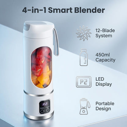 🍹 450 ml-es digitális, hordozható, vezeték nélküli gyümölcscentrifuga-pohár – Két pengével, öntisztító funkcióval, akár 10 ital elkészítésére