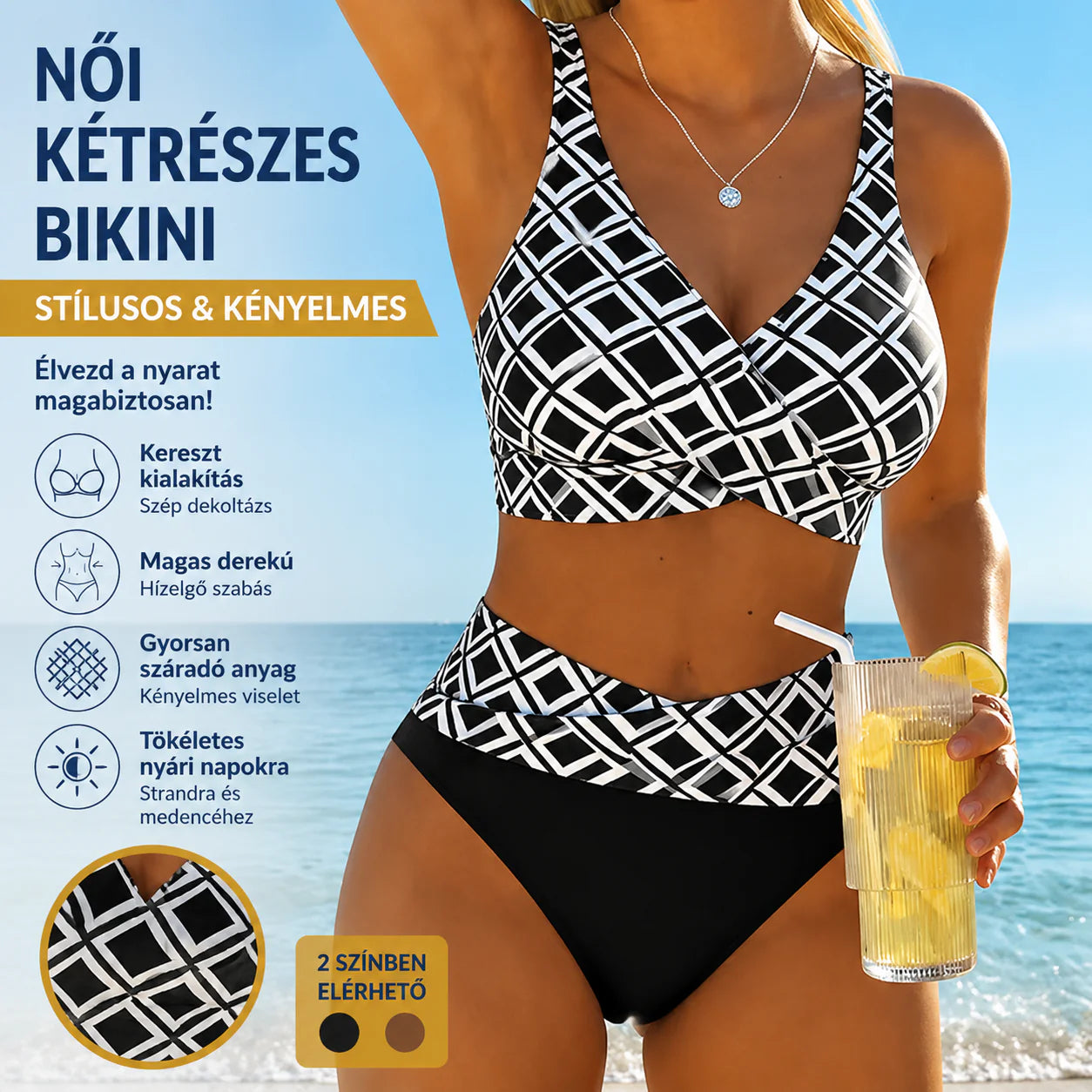 🩱 Magas derekú kétrészes női bikini – Karcsúsító hatás, kényelmes, stranddivat 2026
