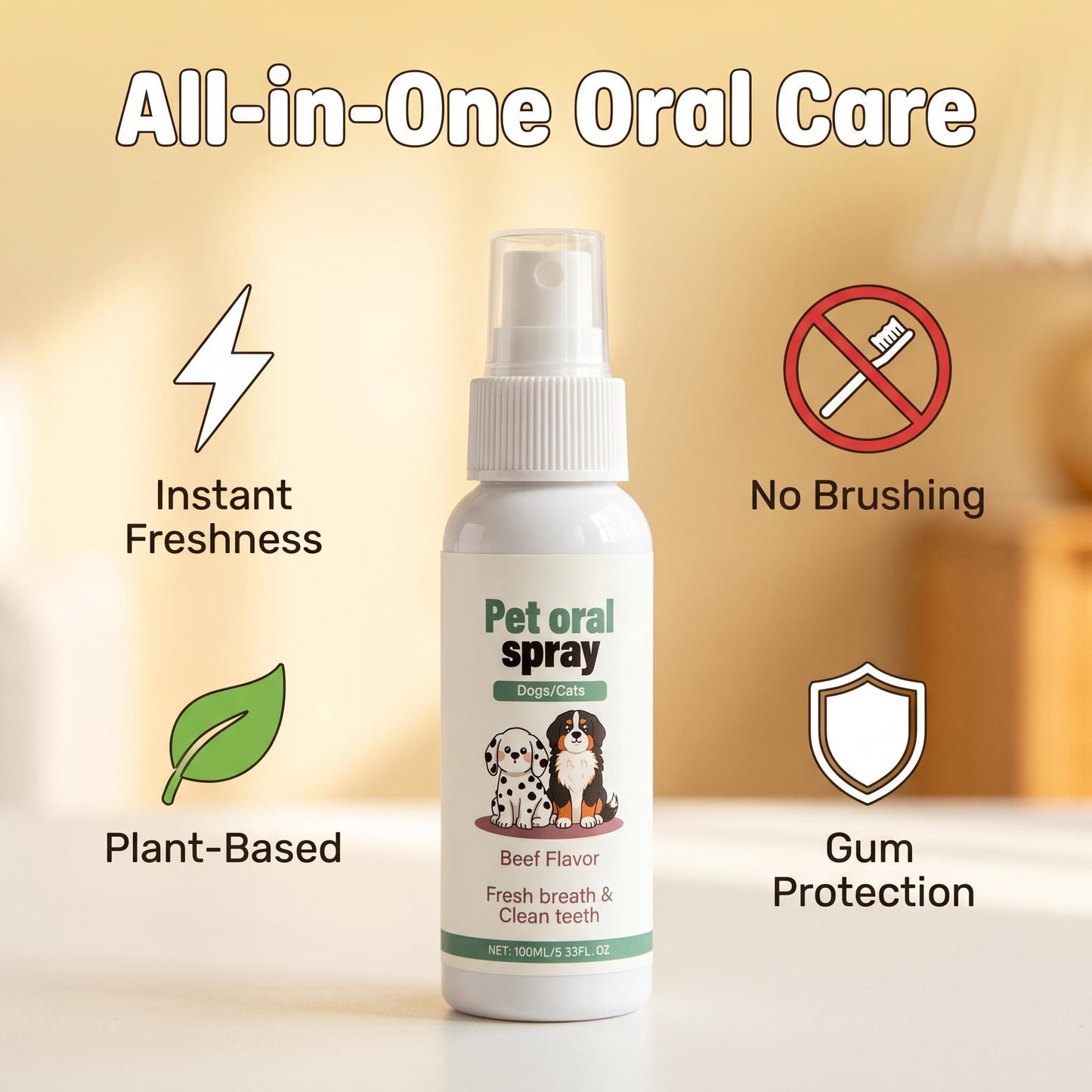🌿 Természetes összetételű állati szájspray – Nem csíp, nem habzik, kutyáknak és macskáknak