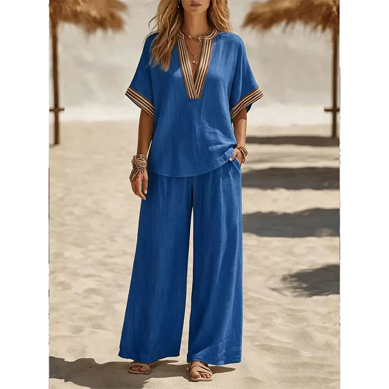 👗 Eleganten V-izrez, ki lepo podaljša vrat in oblikuje obraz – popoln komplet za sodoben, prefinjen videz! ✨