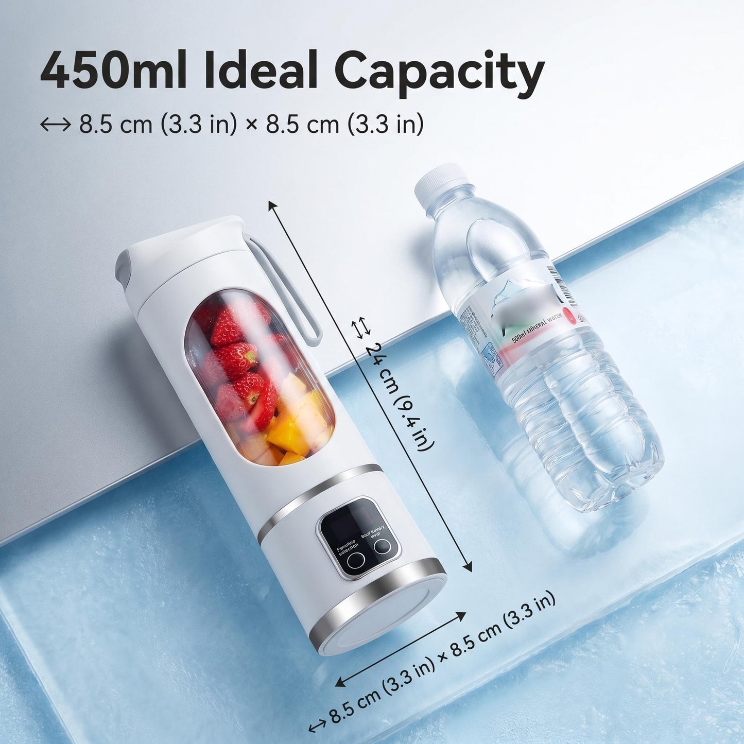 🍹 450 ml-es digitális, hordozható, vezeték nélküli gyümölcscentrifuga-pohár – Két pengével, öntisztító funkcióval, akár 10 ital elkészítésére