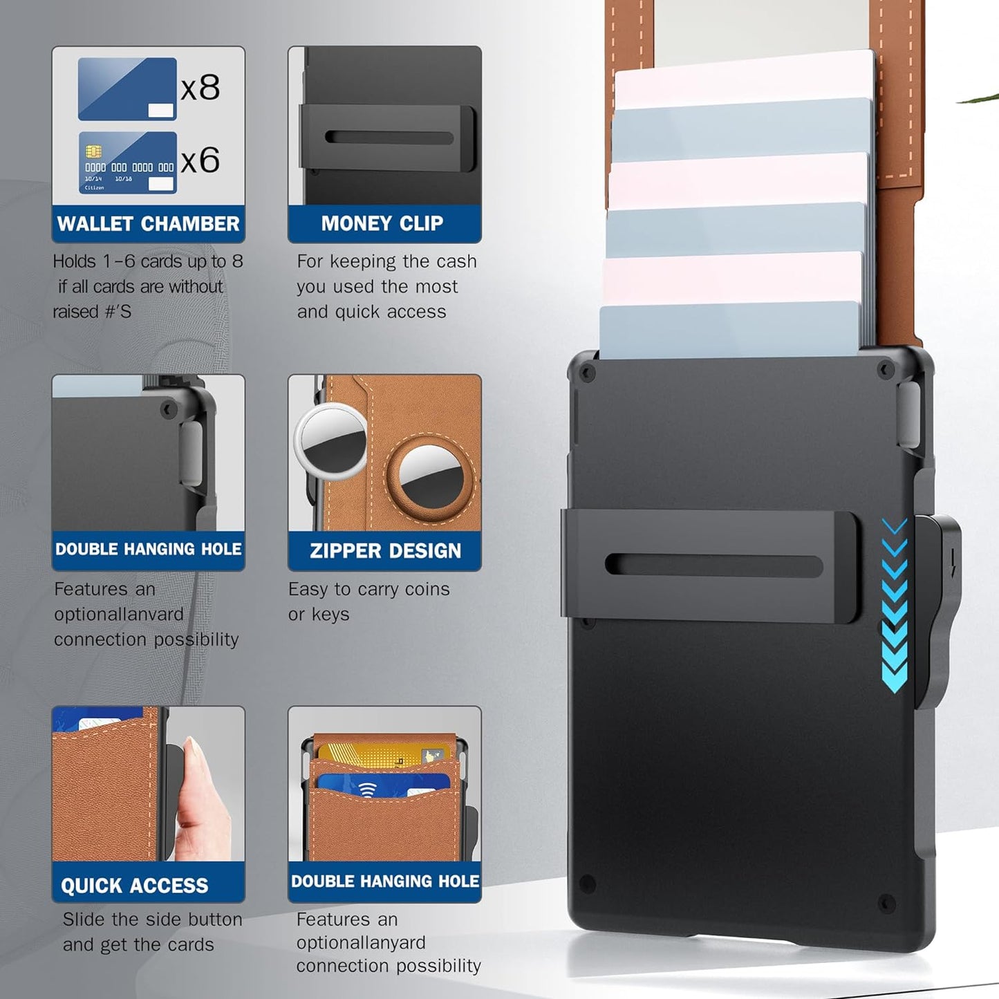 1+1 ingyen🔥💳 Intelligens alumínium kártyatartó pénztárca – AirTag zsebbel, RFID-blokkolóval, automatikus kártyakiugróval – 12+ kártya helye