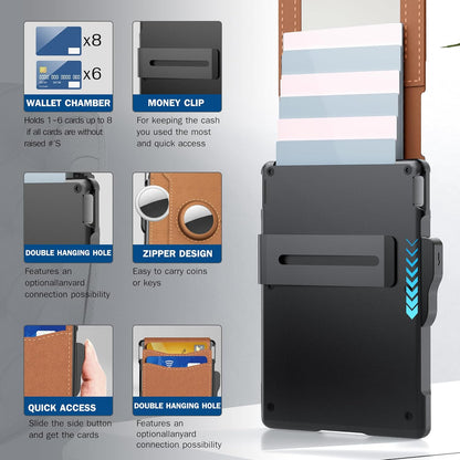 1+1 ingyen🔥💳 Intelligens alumínium kártyatartó pénztárca – AirTag zsebbel, RFID-blokkolóval, automatikus kártyakiugróval – 12+ kártya helye