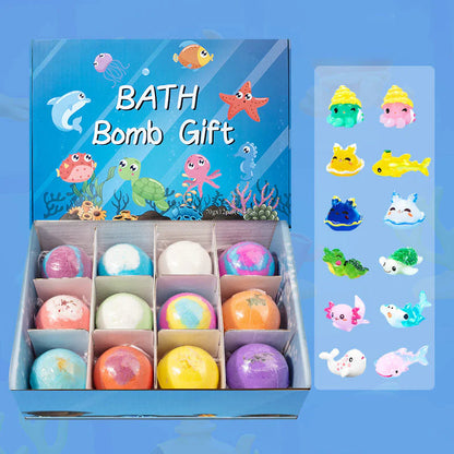 🛁 12 darabos fürdőbomba ajándékkészlet gyerekeknek – Szórakoztató fürdés, biztonságos anyagokból, szép csomagolásban