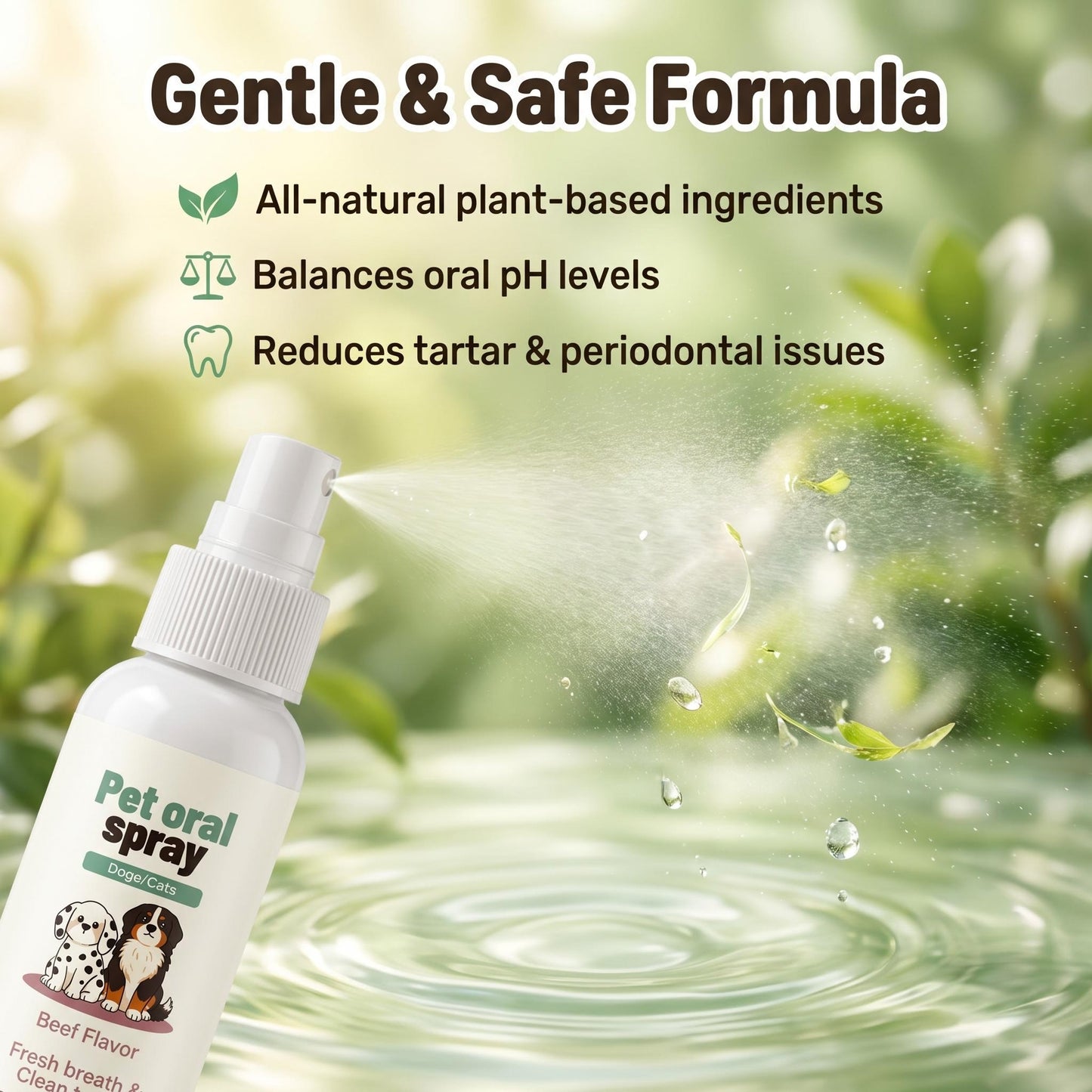 🌿 Természetes összetételű állati szájspray – Nem csíp, nem habzik, kutyáknak és macskáknak