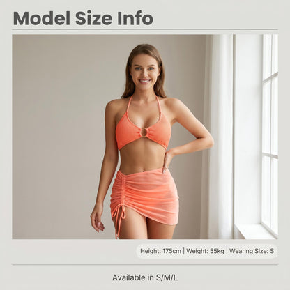 ✨ Szexi fémgyűrűs két részes bikini – Állítható oldalsó kötőpántokkal, csavart szoknyarésszel, rugalmas anyagból