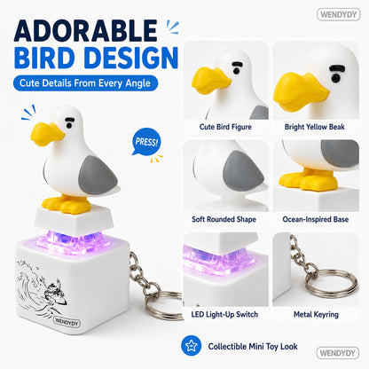 🐦 “Mine Little Bird” – Hangvezérlésű, világító elektronikus kulcstartó – Fütyülsz, világít – Cserélhető elemmel, kulcskarika nélkül is használható