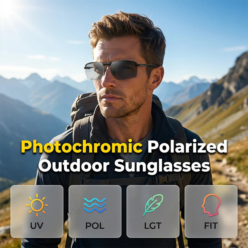 ☀️ Adaptív fotokróm napszemüveg – Világostól sötétig automatikusan, polarizált lencsék vezetéshez és szabadtéri sportokhoz🌙
