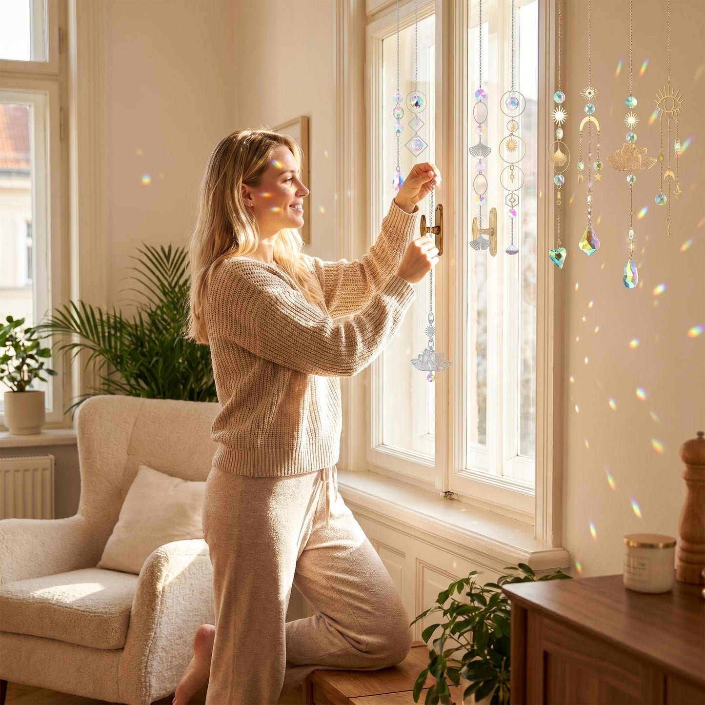 🌈 Műkristály napfényfogó függő szett – Szivárványt varázsol a szobába, tökéletes ajándék✨