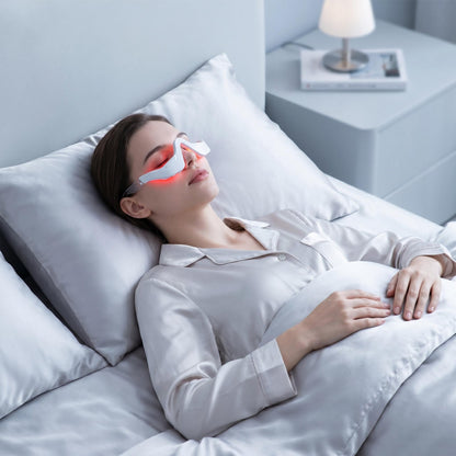 ✨ 3D szemkörnyéki masszírozó – Vörös fény + hő + mikroáram – Egy gombos vezérlés, fáradt szemekre